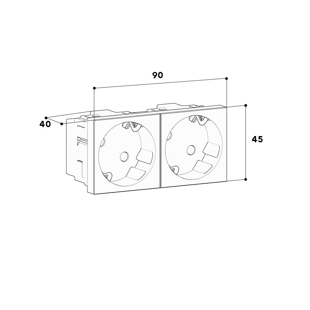 Prise double 45° M45-2W-9010, 45x45mm avec broche de contact de